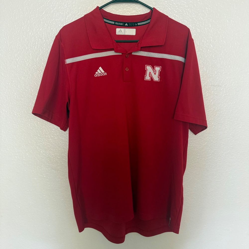 Nebraska Huskers Adidas X NCAA Climalite Polo Shirt Men's Size Large Red